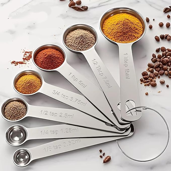 TILUCK Stainless Steel Measuring Spoons Set,Coffee Scoop Spoon,Kitchen Gadgets for Cooking & Baking,Set of 7