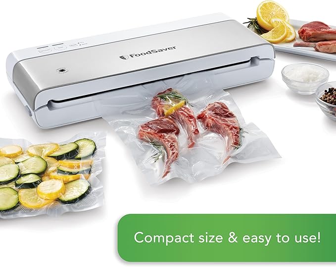 FoodSaver Compact Vacuum Sealer Machine with Airtight Bags and Roll - Ideal for Sous Vide and Airtight Food Storage, White