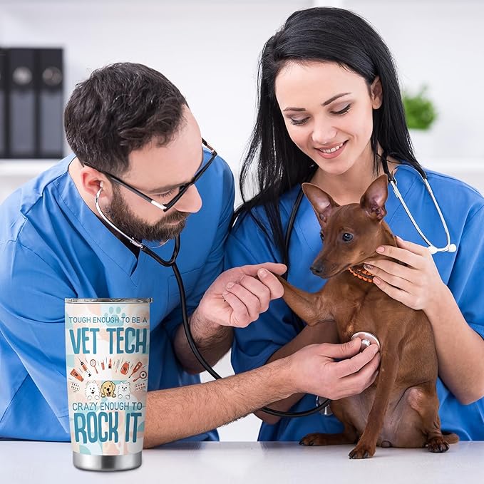 Vet Tech Gifts, Vet Tech Week Appreciation Gifts, Veterinary Tumbler Stainless Steel 20oz Straw Lid, Veterinary Technician Gift for Birthday Graduation Christmas