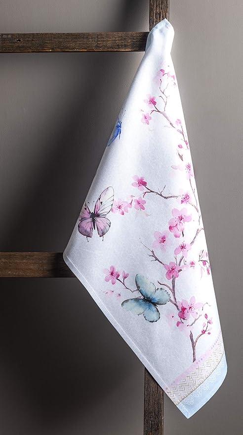 Maison d' Hermine Kitchen Towels Set of 2 100% Cotton 27.50" x 20" Reusable Cloth Tea Dish Towels Absorbent with Hanging Loop for Kitchen, Dining, Cocktail Parties Spring/Summer (Blossoms in Spring)