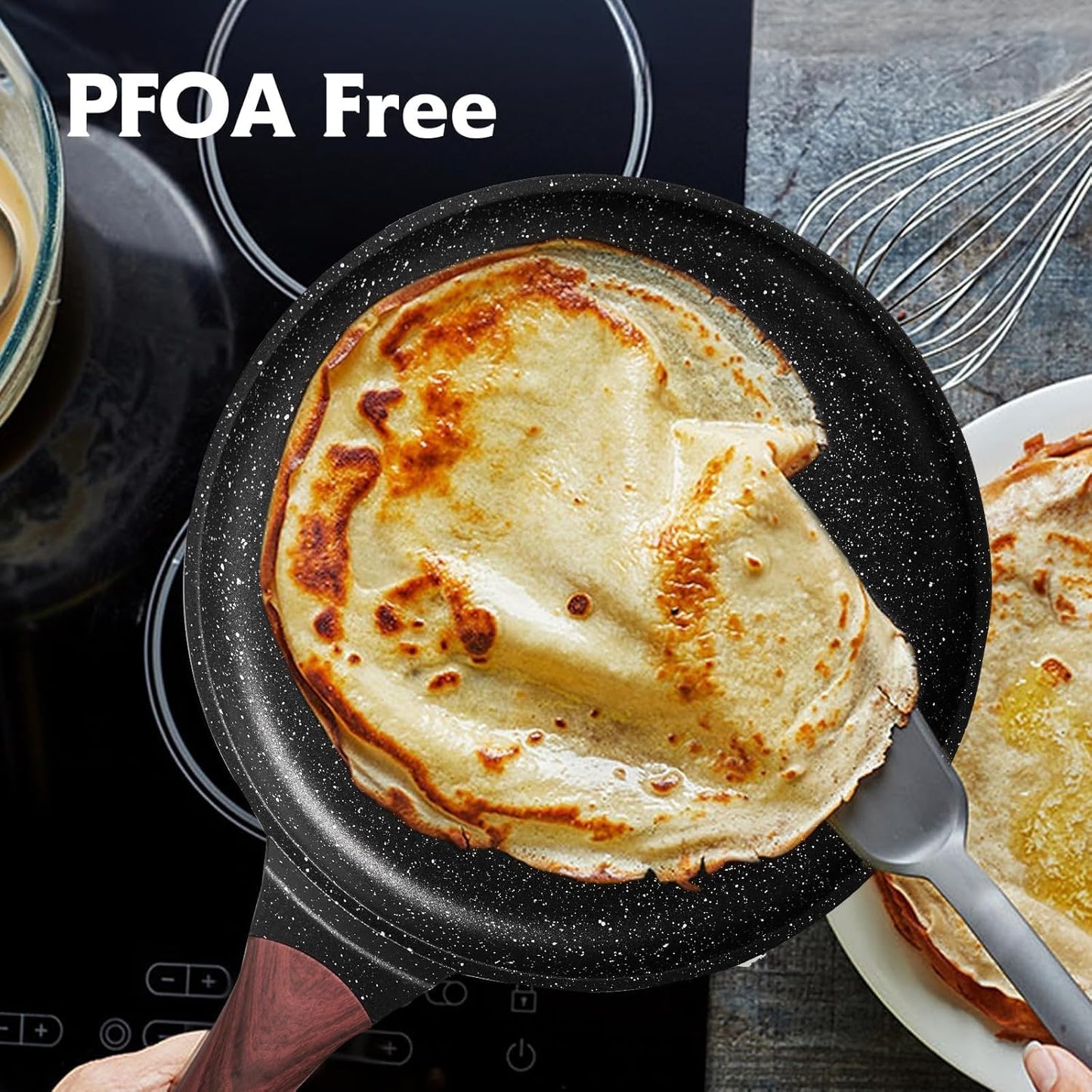 Crepe Pan,10 in Nonstick Crepe Pan, Granite Flat Skillet,non stick Dosa Tawa Comales Para Tortillas Pancake Pan,Dishwasher and Oven Safe Cookware,Induction Compatible, PFOA Free