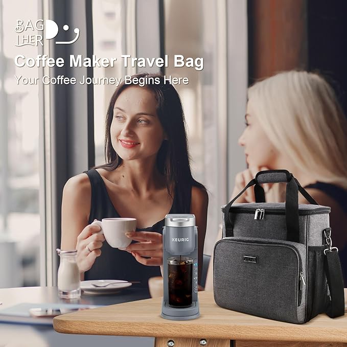 BAGLHER Coffee Maker Travel Bag Compatible with Keurig K-Mini, K-Mini Plus, Keurig K-Express, Keurig K-Iced or Other Accessories, Portable Coffee Maker Case with Shoulder Strap for Travel, Grey