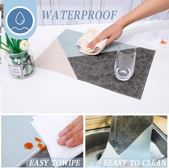 Faux Leather Placemats Set of 6 Reversible,Geometric Pattern PU Placemat for Dining Table,Waterproof Heat Resistant Wipeable Anti Slip Washable Table Mats,Modern Table Protectors