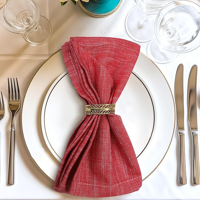 Urban Villa Dinner Napkins Red White Chambray Cloth Napkins (Set of 12) Oversized 20x20 Inches 100% Cotton Slub Premium Quality Soft Durable Mitered Corners Reusable Washable Everyday Use Napkins