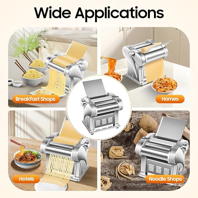 Electric Pasta Maker Stainless Steel Noodle Machine,Automatic Pasta Machine with Adjustable 8 Thickness& 2 Width,Pasta Maker Machine Noodle Pressing Machines for Home Family Use