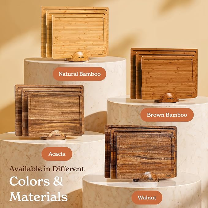 SMIRLY Wood Cutting Boards For Kitchen Meal Prep & Serving, Bamboo Cutting Board Set, Charcuterie Chopping Boards and Wooden Cutting Boards for Kitchen