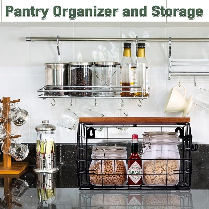 2 Pack XL Trash Bag Holder, Stackable Garbage Bag Dispenser with Wood Lid for Kitchen Countertop Pantry, Laundry & Under Sink Organization Storage