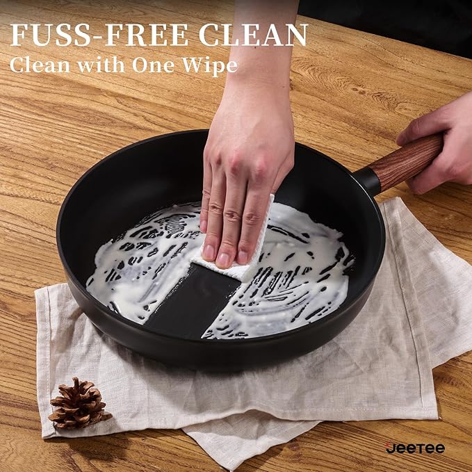 JEETEE Ceramic Cookware Set, 13 Pcs Pots and Pans Set Nonstick with Rotation Removable Handles, Healthy Non-Toxic Cooking Set for All Stoves, Stackable Pots Pans, Oven Safe, PFOA/PFOS Free, Black