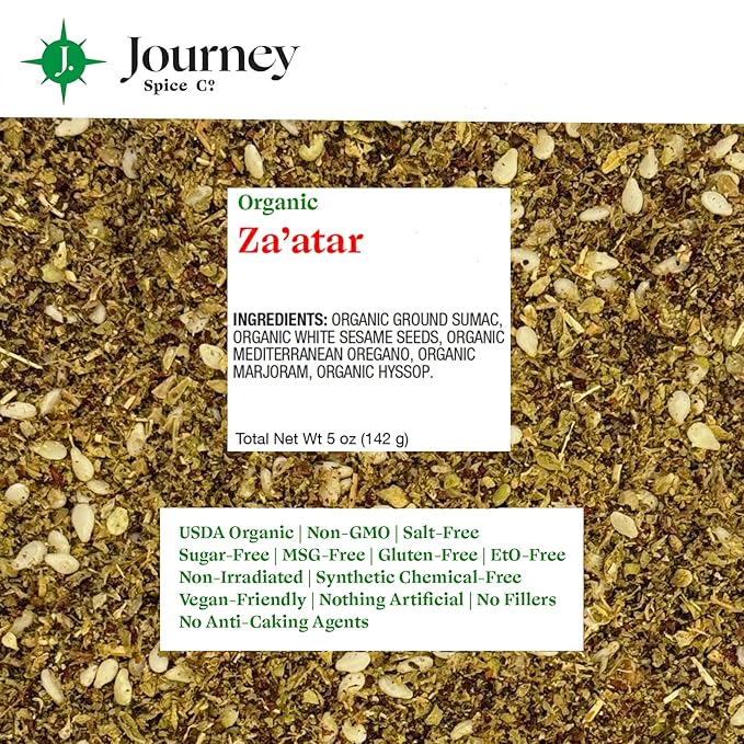 Gourmet Organic Za’atar Spice Blend Gift Set by Journey Spice Co. | Sumac, Sesame Seeds, Oregano, Marjoram, Hyssop | Salt-Free | Non-GMO | 5 oz. (total) | Resealable/Reusable Cap