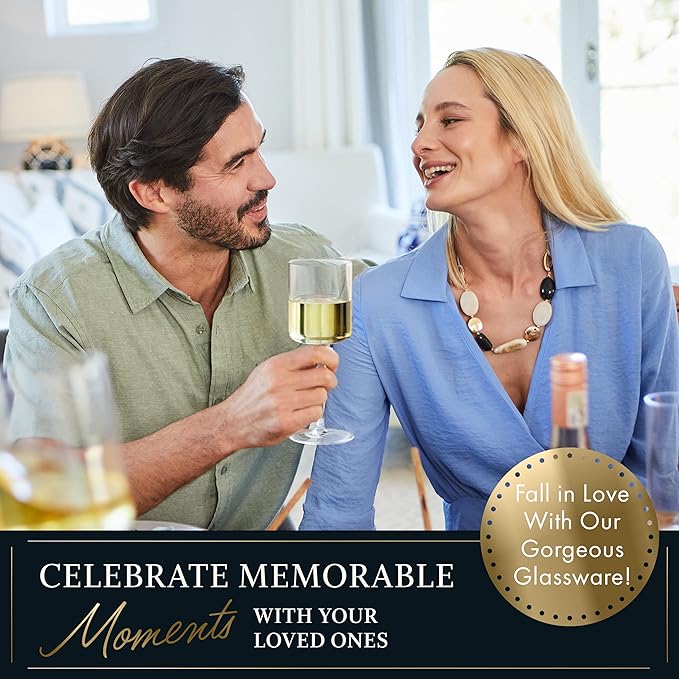 Square Wine Glasses Set of 4 - 14 oz - Crystal Wine Glass Set in Gift Packaging - Large Red Wine Glass on Long Stem - Housewarming Gifts New Home - Glasses Drinking Set - For White & Red Wine