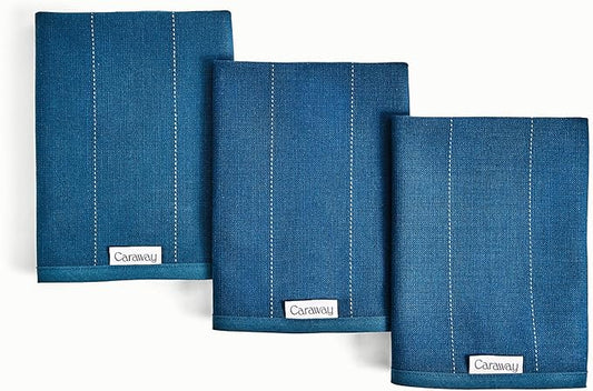 Caraway Tea Towels - Reusable Dish Towels - Made from 100% Organic Cotton - Highly Absorbent & Lint-Free - Perfect for Kitchen Cleanup or Table Setting - Extra Large Size - Navy