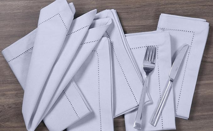 Bedding Craft Cotton Cloth Dinner Napkins Set of 12 – 18x18 Lavender Blue with Frayed Fringe – Machine Washable Fabric Napkins for Weddings, Baby Showers, Parties & Dining Tables