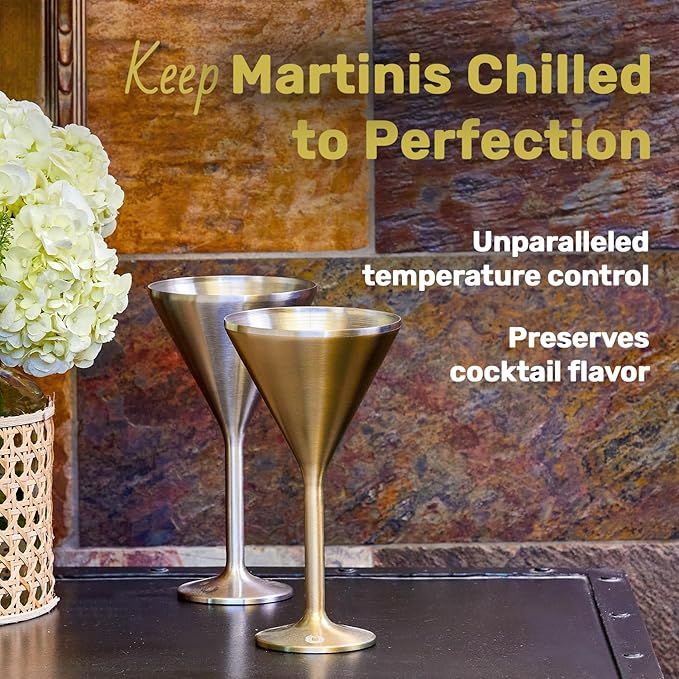 NEWPORT Stemware Collection Premium Vacuum Insulated Stainless Steel Martini Glasses, Lightweight Margarita Glasses, Unbreakable & Drinks Stay Cold, Non-Slip Base, Cocktail Glasses, 8oz, Marble