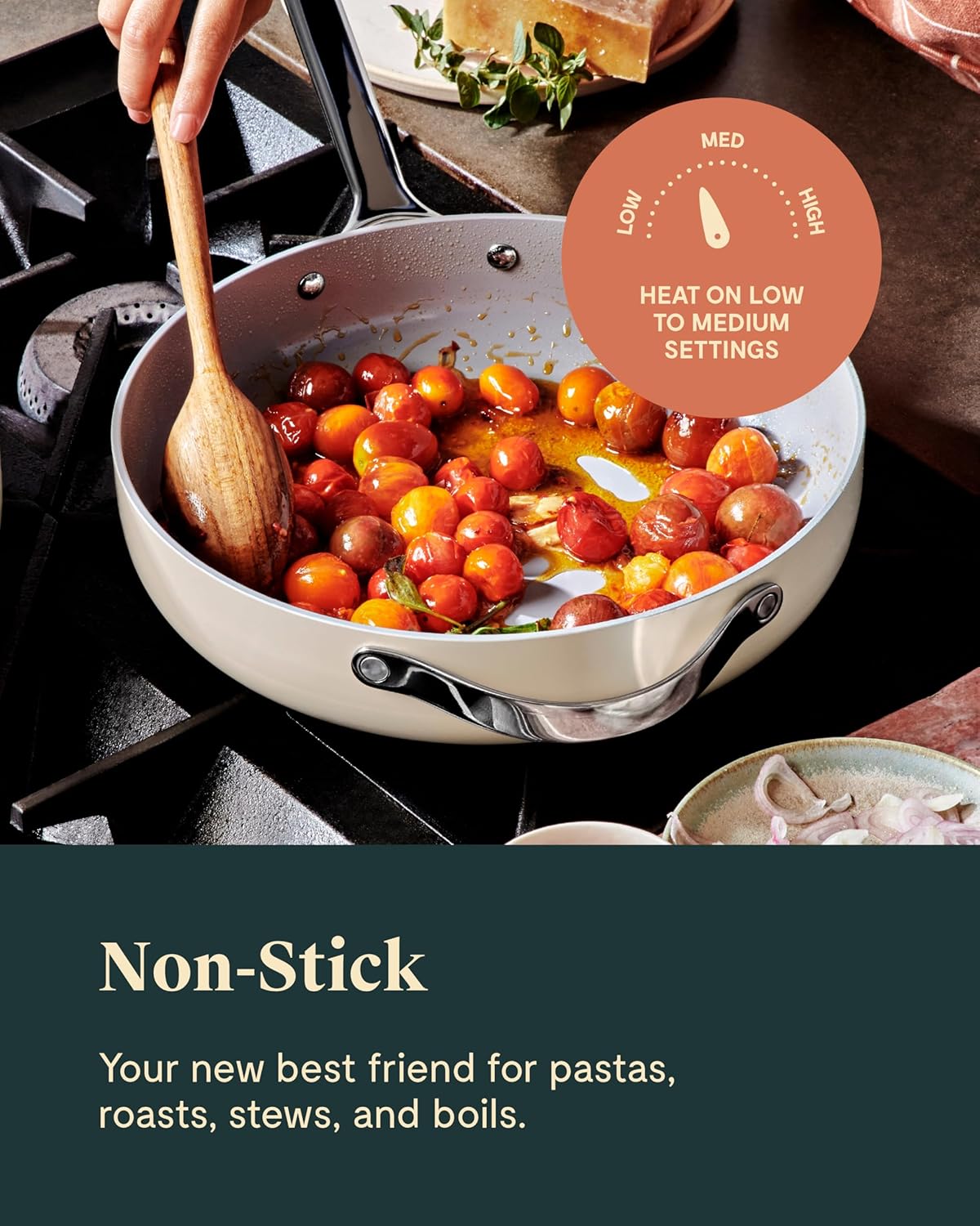 Caraway Nonstick Ceramic Sauté Pan with Lid (4.5 qt, 11.8") - Non Toxic, PTFE & PFOA Free - Oven Safe & Compatible with All Stovetops (Gas, Electric & Induction) - Cream