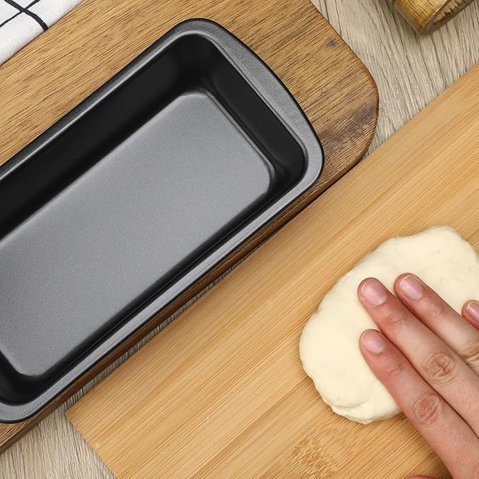 Patelai 4 Pack Small Loaf Pans for Baking Bread Non Stick Bread Pan Rectangle Baking Tray Toast Mold(Black,7.2 x 3.7 Inch)