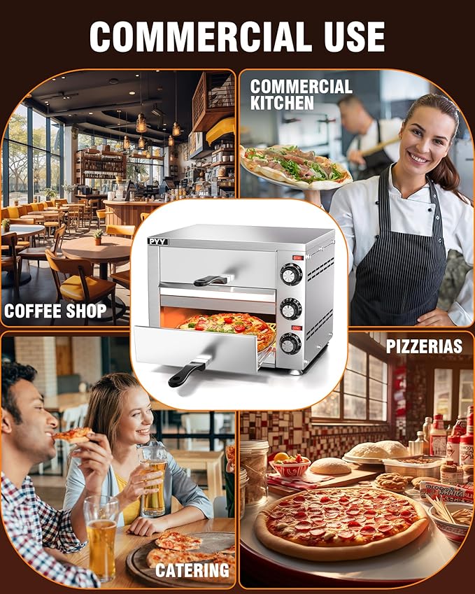 PYY Commercial Pizza Oven -12 Inch Double Decker Pizza Ovens 2-Layers Countertop Pizza Cooker Electric Indoor with Timer Stainless Steel Pizza Maker for Party Restaurant Home, Silver