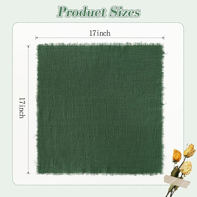 Linen Napkins Set of 12, Versatile 17x17 Inches Handmade Cotton Cloth Napkins, Dinner Table Cloth Napkins for Wedding, Christmas and Parties, Dark Green