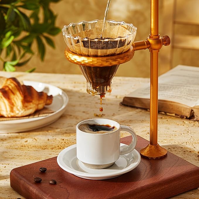 Oak Espresso Cups Set of 4, 3 oz Demitasse Cups, Modern Style, Microwave & Dishwasher Safe (Snow)