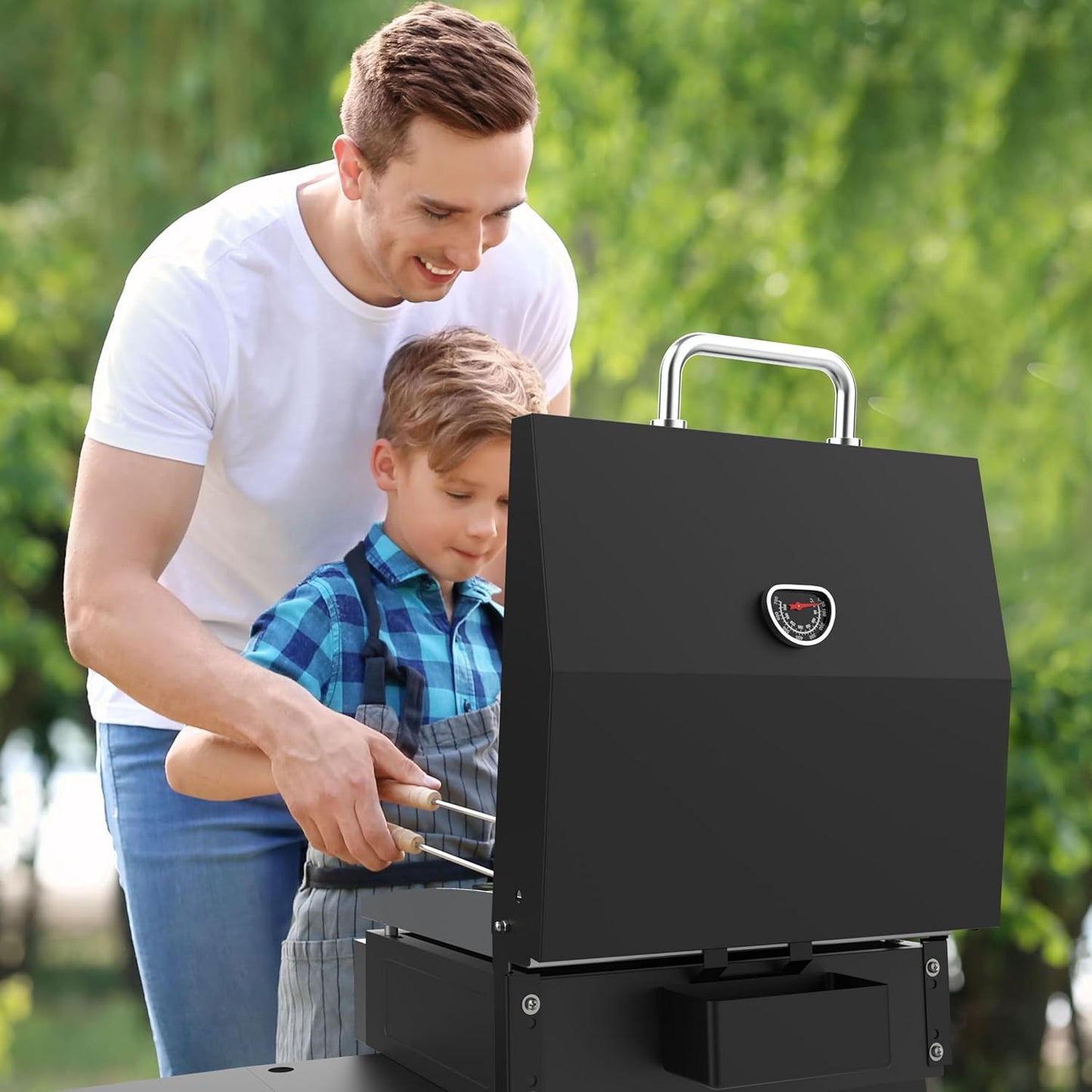 Hard Cover Hood with Temperature Gauge for Blackstone 17 inch Table Top Griddle, Hinged Lid for Blackstone 17" Front or Rear Grease Model, Black