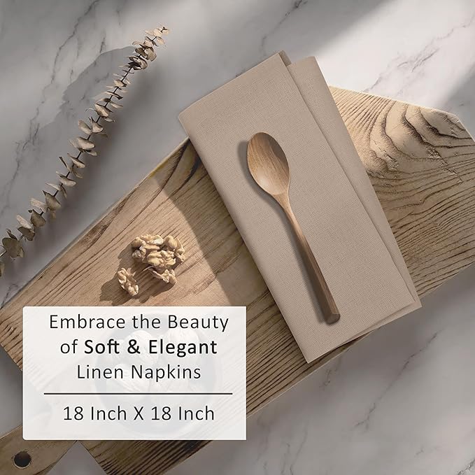 Ruvanti Linen Napkins Set of 6, 18x18 Cloth Napkins, Cotton Linen Blend Napkins Cloth Washable, Soft, Reusable Dinner Napkins for Wedding, Parties, Christmas, Thanksgiving, Everyday Use- Light Taupe
