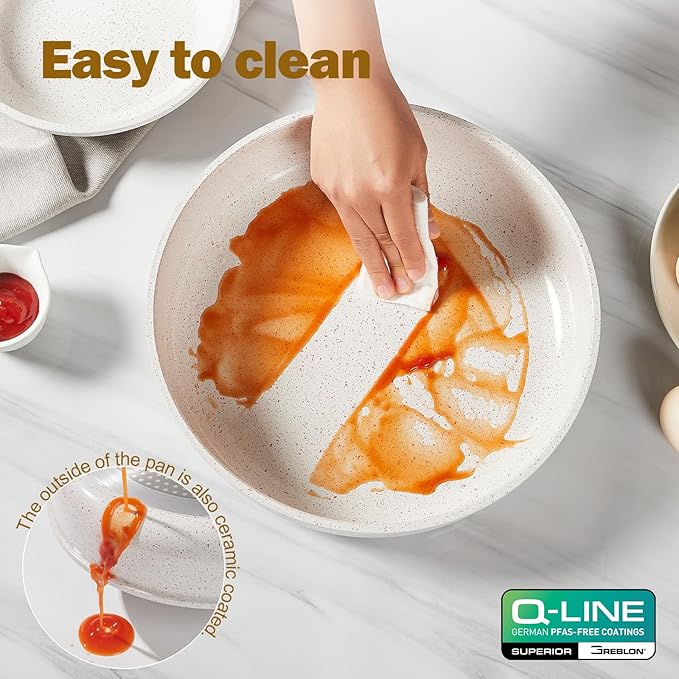 17pcs Pots and Pans Set Non Stick from France, Ceramic Cookware Set with Removable Handle, Induction RV Kitchen Cookware Set, Stackable, PFOA and PFAS Free, Oven Safe