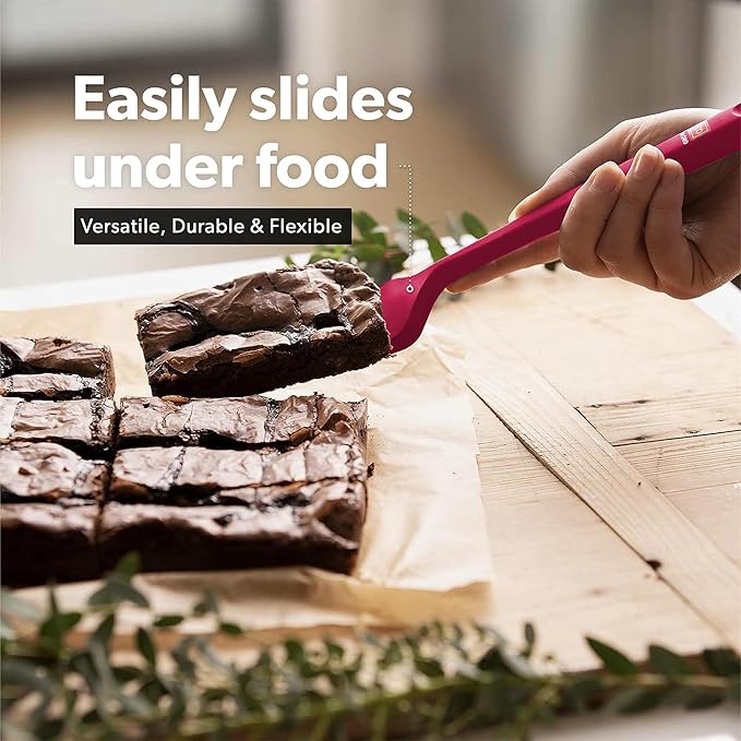 New DI ORO Seamless Series Moda 4-Piece Silicone Turner Spatula Set - 600°F Heat-Resistant Flexible Kitchen Spatulas for Nonstick Cookware - Flippers for Eggs & Pancakes - Utensils for Cooking (Red)