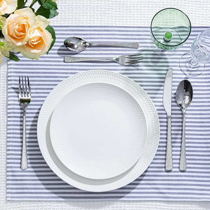 KINGSTONE Hammered Silverware Set, Flatware Set, 18/10 Stainless Steel Premium Cutlery with Unique Ripple Handles Design Mirror Polished - Dishwasher Safe (60-Piece)