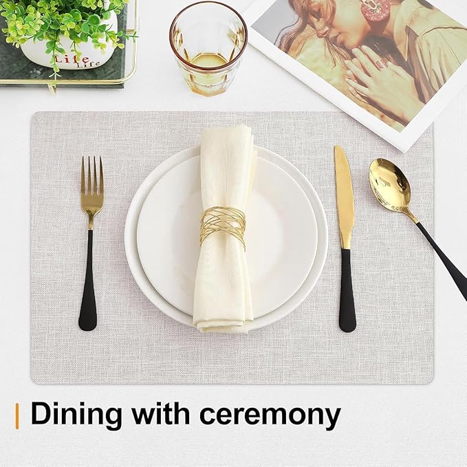 Homaxy Cloths Placemats for Dining Table Set of 12, Heat Resistant Washable Cotton Linen Blend Table Mats, Easy to Clean Place Mats for Indoor Outdoor Party Kitchen Decoration, 13" x 19", Beige