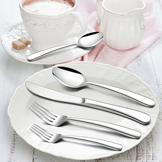Herogo Heavy Duty Stainless Steel Silverware Set, 20-Piece Fancy Flatware Cutlery Set for 4, Modern Tableware for Home Restaurant Wedding, Heavy Eating Utensils, Mirror Polished, Dishwasher Safe