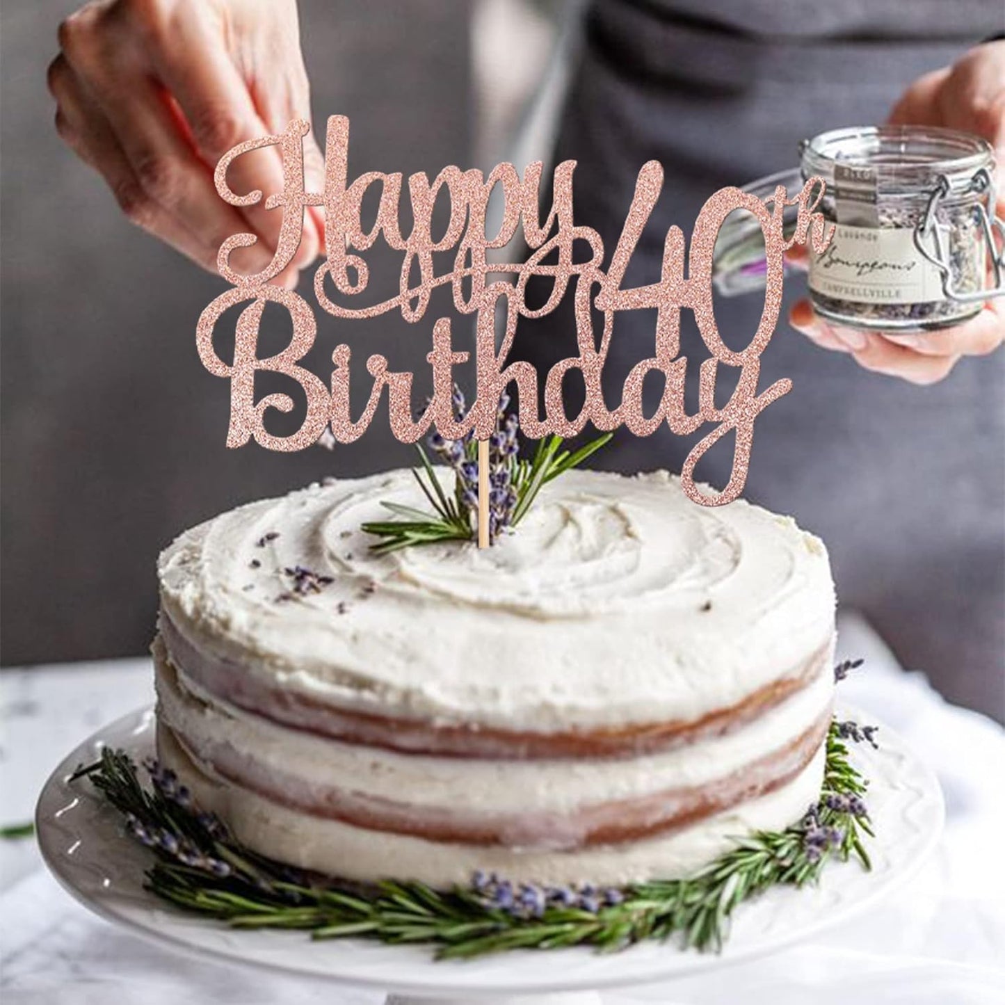 1 PCS Happy 40th Birthday Cake Topper Glitter Cheers to 40 Years Birthday Cake Pick 40 Fabulous Cake Decoration for Happy 40th Birthday Anniversary Party Decorations Supplies Rose Gold