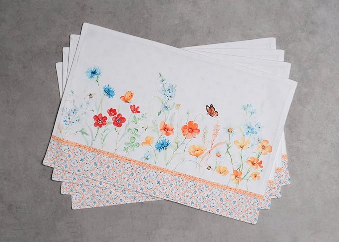 Maison d' Hermine Placemats Set of 4 100% Cotton Washable Cloth Place Mats, Reusable Table Mats for Kitchen Dining Decoration, Party, Wedding, Restaurant Spring/Summer (Summer Whisper, 13" x 19")