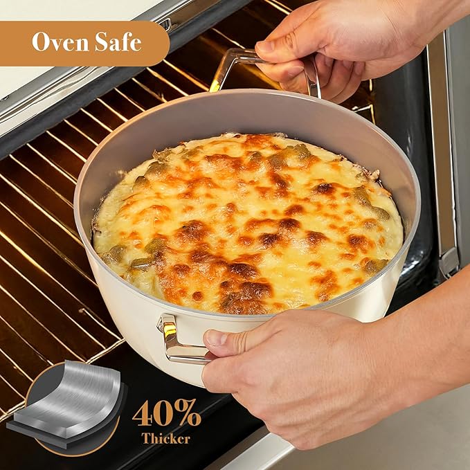 PekGema Ceramic Cookware Set Nonstick, 16 Pcs Pots and Pans Set Non Toxic, Oven Safe, Induction Cookware, Cooking Set with Steamer, PPG Ceramic PFAS PTFE PFOA FREE, Beige