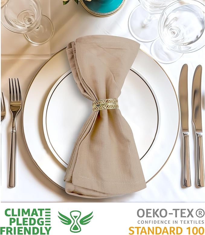 Urban Villa Dinner Napkins Solid Taupe Color Cloth Napkins (Set of 12) Oversized 20x20 Inches 100% Cotton Slub Premium Quality Soft Durable Mitered Corners Reusable Washable Everyday Use Napkins