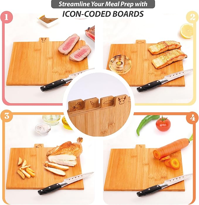 4-Piece Custom Wooden Chopping Boards for Kitchen, Wedding Gift for Couple 2025, Personalized Cutting Board Set with Holder, Gifts for Anniversary, Christmas, Housewarming, New Home, Engagement