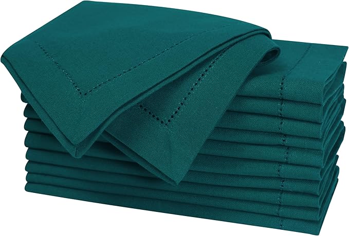 Bedding Craft Cotton Cloth Dinner Napkins Set of 12 – 18x18 Funfare with Frayed Fringe – Machine Washable Fabric Napkins for Weddings, Baby Showers, Parties & Table Décor