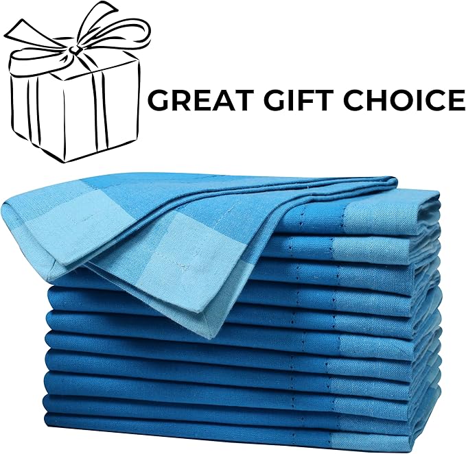 Bedding Craft Cotton Cloth Napkins Set of 12 – 20x20 Blue Multi Double Hemstitched – Machine Washable Dinner Napkins for Weddings, Parties & Father’s Day Celebrations