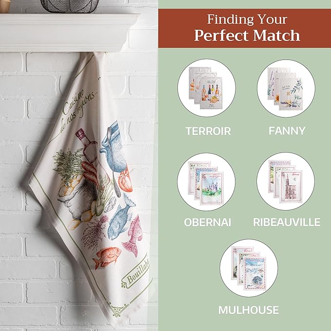 Maison d' Hermine Kitchen Towels Set of 3 100% Cotton 27.50" x 20" Reusable Cloth Tea Dish Towels Absorbent with Hanging Loop for Kitchen, Home, Dining, Cocktail Parties Spring/Summer (Gastronomie)