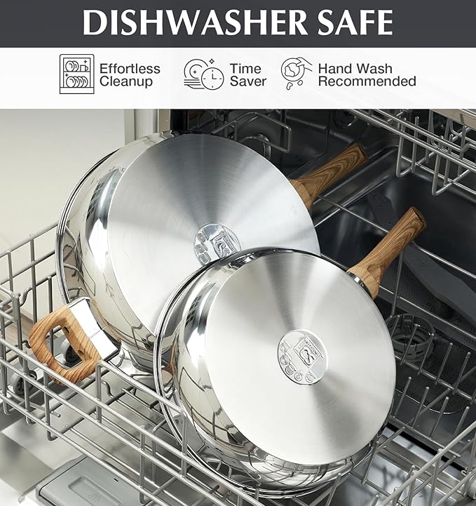 KOCH SYSTEME CS Saute Pan with Lid, 12 Inch Deep Frying Pan with Lid, 5.5 Quart Stainless Steel Saute Pan with Stylish Cool-Touch Bakelite Handle, 12 Inch Deep Stainless Steel Pan, Induction Ready