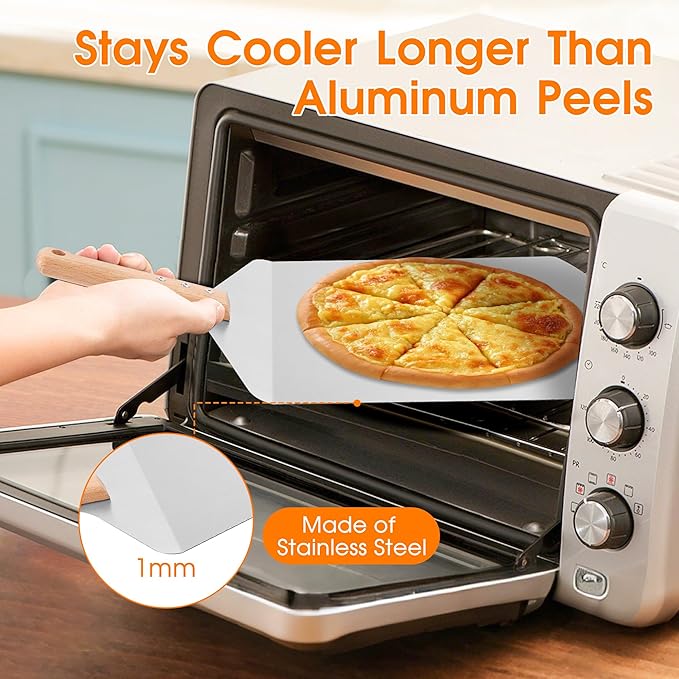 12 inch Stainless Pizza Peel for Large Oven, Pizza Spatula with Ergonomic Handle for Pizza Oven Baking, Turing Peel for Pizza, Dough, Bread Pastry, 12" W x 14.6" L