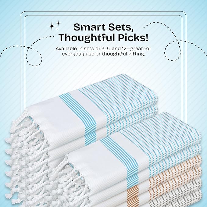 Multi Color Kitchen Towels 16x26 Inch, 3 Pack, 100% Cotton, Ultra Absorbent, Fast Dry, Machine Washable, Drying Dishes, Cleaning, Everyday Use - Aqua Blue, Beige, Ash Grey