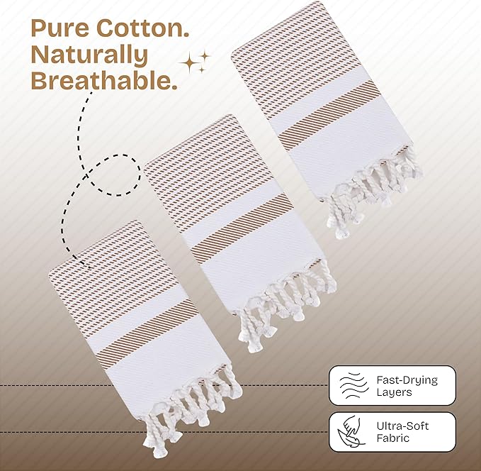 Brown Turkish Kitchen Towels 16x26 Inch, 5 Pack, 100% Cotton, Ultra Absorbent, Soft, Fast Dry, Machine Washable, Dish Towel with Tassels for Drying Dishes, Cleaning, Everyday Use