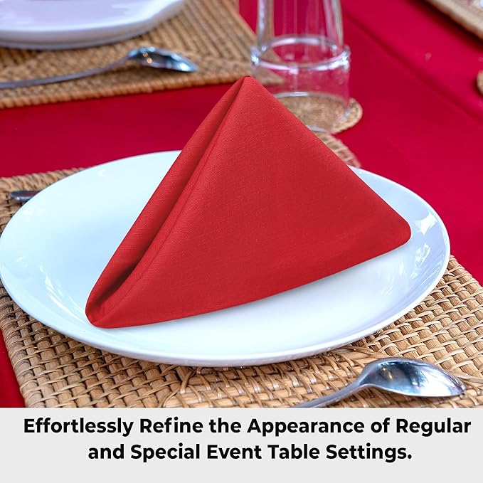 Urban Villa Cloth Napkins 100% Cotton Slub Absorbent Dinner Napkins (Set of 12) Oversized 20x20 Inches Solid Red Color Soft Durable Reusable Washable Ideal for Everyday Use Wedding Parties