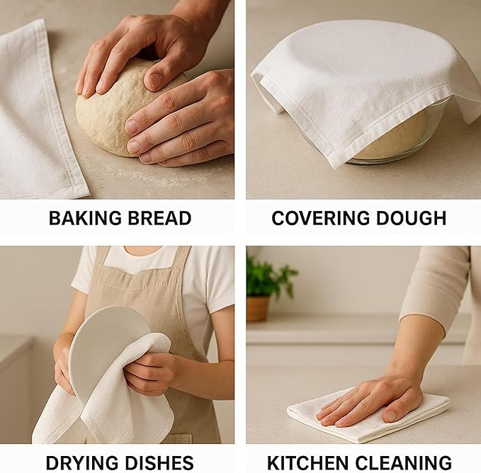 Flour Sack Towels | Tea Towel for Crafts| Kitchen Dish Cotton Blank Towel for Embroidery| Baking Bread Proofing Linen Cover| Thick Absorbent Quick Dry | 24 Pack 28"x28" Natural
