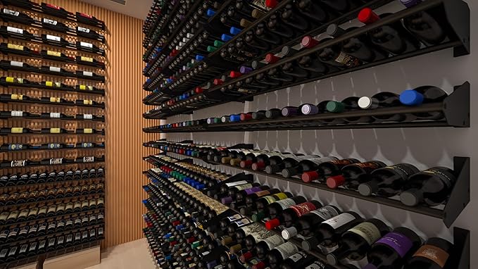 Ultra Wine Racks Showcase Cork Out Row - Black, Holds 12 Bottles - Modern Metal Wine Rack, Cork-Out Configuration for Wine Cellars, Home Bars, Kitchens, and Dining Rooms