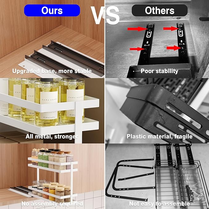4 Pack Pull Out Spice Rack Organizer for Cabinet, 2 Tier Metal Slide Out Seasoning Organizer and Storage Heavy Duty Vertical Spice Rack Shelf Pullout for Kitchen Cabinets No Drilling (White)