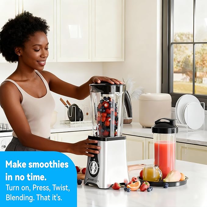 Blender with Meat Grinder & 3 Jars (40oz/24oz/10oz) - 2-Speed Pulse Control for Smoothies, Ice Crushing, Frozen Fruit, Grinding & Mixing - Includes 17oz Food Processor, To-Go Cups