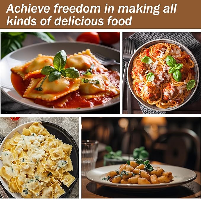 Baderke 9 Pcs Pasta Making Tool Set Include 1 Bamboo Drying Rack 1 Ravioli Press 1 Gnocchi Board 1 Cutter 1 Rolling Pin 1 Filling Spoon 3 Ravioli Stamp for Pasta Maker