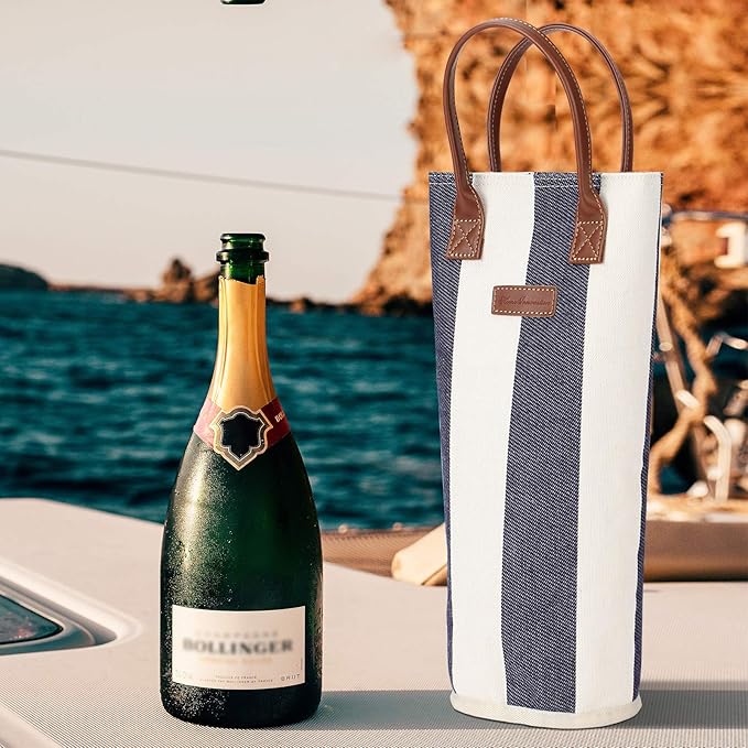 ZORMY Single Bottle Insulated Wine Tote, 1 Bottle Wine Carrier Bag Padded Wine Cooler Perfect Wine Lover's or Wedding Gift-Wide Srtipe