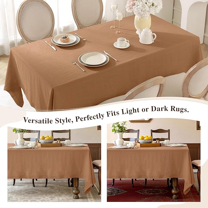 Linen World Linen Tablecloth, 100% French Linen Beige Tablecloth 120" x 60" Inch, Washable Rectangular Tablecloth for Dining, Outdoor, Weddings and Restaurants, Decorative Valentine Easter