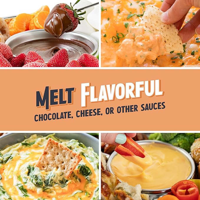 Nostalgia Electric Fondue Party Set – 10 oz Melting Pot, 4 Roasting Forks, & Detachable Serving Tray – Melted Cheese, Chocolate, or Dessert – Perfect for Gifts, Parties, Date Night – Stainless Steel